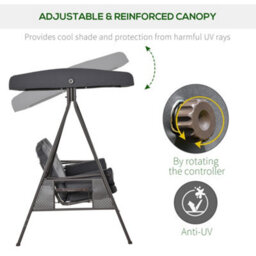 Outsunny 3 Seat Garden Swing Chair Patio Steel Swing Bench W/ Cup Trays Grey - thumbnail 5