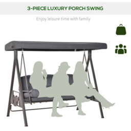 Outsunny 3 Seat Garden Swing Chair Patio Steel Swing Bench W/ Cup Trays Grey - thumbnail 8