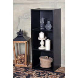 Home Treats Cube Bookshelf 3 Tier Storage Organiser Black Wooden Shelving Display Open Bookcase For Home Living Room Office Bedroom Furniture - thumbnail 1