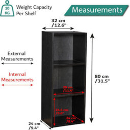 Home Treats Cube Bookshelf 3 Tier Storage Organiser Black Wooden Shelving Display Open Bookcase For Home Living Room Office Bedroom Furniture - thumbnail 2