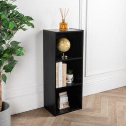 Home Treats Cube Bookshelf 3 Tier Storage Organiser Black Wooden Shelving Display Open Bookcase For Home Living Room Office Bedroom Furniture - thumbnail 7