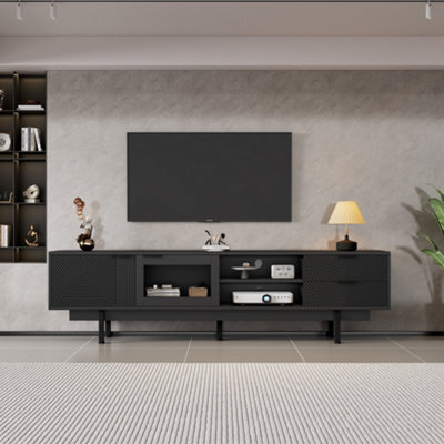 "Abrihome Minimalist Black Tv Stand 200X40X50.5Cm, Holds Up To 80"" Tv, Featuring 2 Doors, 2 Drawers & Open Storage" - image 1