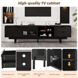 "Abrihome Minimalist Black Tv Stand 200X40X50.5Cm, Holds Up To 80"" Tv, Featuring 2 Doors, 2 Drawers & Open Storage" - thumbnail 2