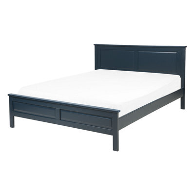 Beliani Bed Pine Wood Olivet 140 X 200 Cm (Eu Double) Dark Blue - image 1