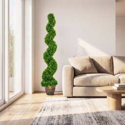Homcom Set Of 2 Potted Artificial Plants, Topiary Spiral Boxwood Trees - thumbnail 6