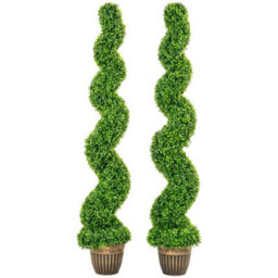 Homcom Set Of 2 Potted Artificial Plants, Topiary Spiral Boxwood Trees - thumbnail 2