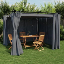 Walplus Gazebo With Curtains Anthracite 3X3 M Steel