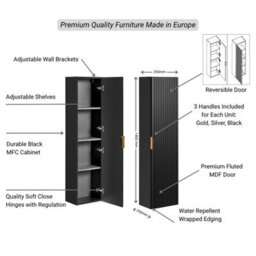 Impact Furniture Black Bathroom Cabinets Furniture Set Double Sink Vanity Unit Wall Hung 1200mm Worktop And Tallboy Ribbed Fluted Adel - thumbnail 8