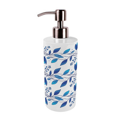 Purely Home Blue Petals Stainless Steel Soap Dispenser - Pump Action Refillable Bathroom & Kitchen Décor - image 1