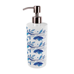 Purely Home Blue Petals Stainless Steel Soap Dispenser - Pump Action Refillable Bathroom & Kitchen Décor - thumbnail 4