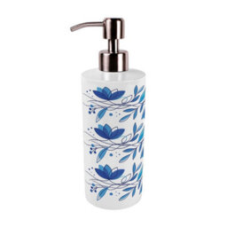 Purely Home Blue Petals Stainless Steel Soap Dispenser - Pump Action Refillable Bathroom & Kitchen Décor - thumbnail 3