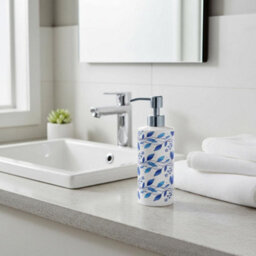 Purely Home Blue Petals Stainless Steel Soap Dispenser - Pump Action Refillable Bathroom & Kitchen Décor - thumbnail 2