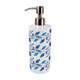 Purely Home Blue Petals Stainless Steel Soap Dispenser - Pump Action Refillable Bathroom & Kitchen Décor