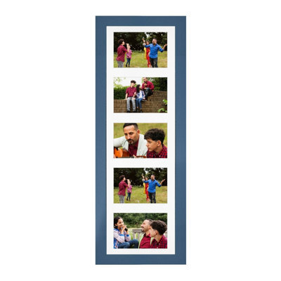 AK Frames 26X8 Navy Blue Sleek Multi Photo Frame With White Mount - Holds 5 Apertures (5X) 6X4 Photos - image 1