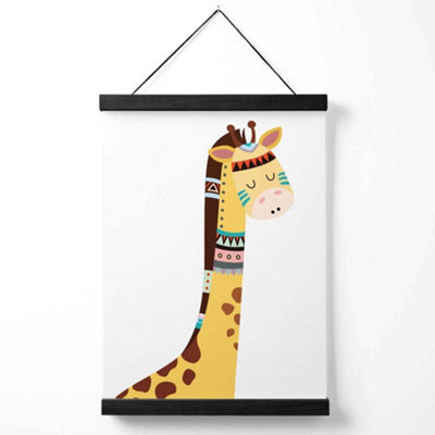 Artze Wall Art Peeking Giraffe Tribal Animal Art Print With Black Frame Size: A4 - image 1
