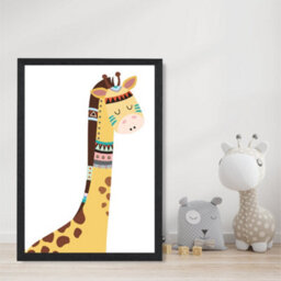 Artze Wall Art Peeking Giraffe Tribal Animal Art Print With Black Frame Size: A4 - thumbnail 2