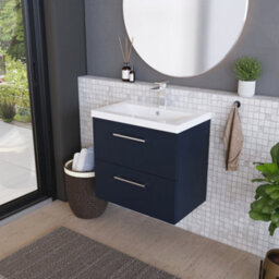 Balterley Contemporary Bathroom Wall Hung 2 Soft-Close Drawer Vanity Unit & Mid-Edge Ceramic Basin, Midnight Blue, 600 mm - thumbnail 4