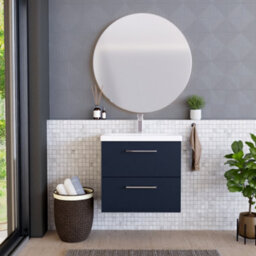 Balterley Contemporary Bathroom Wall Hung 2 Soft-Close Drawer Vanity Unit & Mid-Edge Ceramic Basin, Midnight Blue, 600 mm - thumbnail 2