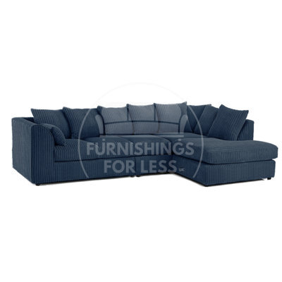 Furnishings For Less UK Luxor Navy Blue Jumbo Cord Large 5 Seater Corner Sofa Long Right Hand Facing