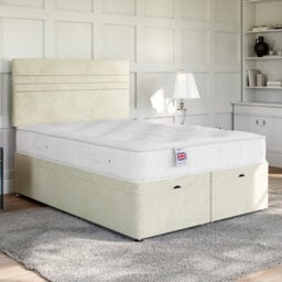 Divan Base Direct Lino Stone Ottoman Divan 4Ft Small Double End Lift Ottoman + Richmond Strutted Headboard - thumbnail 1