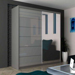 Sliding Wardrobes 4 u LTD Sliding Wardrobes 4U Fletche High Gloss Mirror Sliding Door Wardrobe In 3 Colors And 3 Sizes (Grey W1800mm H2000mm) - thumbnail 1
