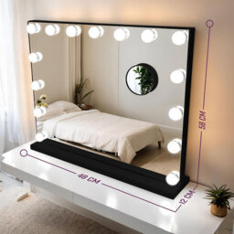 Globrite Hollywood Vanity Mirror With 15 Led Lights - 58L X 12W Cm Touch Screen Dimmable Makeup Mirror With Usb Charging - Black - thumbnail 2