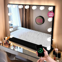 Globrite Hollywood Vanity Mirror With 15 Led Lights - 58L X 12W Cm Touch Screen Dimmable Makeup Mirror With Usb Charging - Black - thumbnail 1