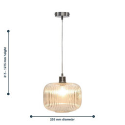 First Choice Lighting Set Of 2 Batley Large - Clear Ribbed Glass With Satin Nickel Pendants - thumbnail 8