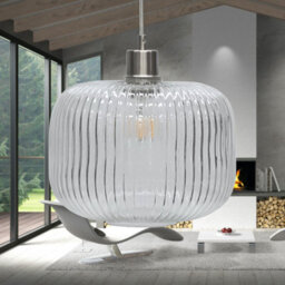 First Choice Lighting Set Of 2 Batley Large - Clear Ribbed Glass With Satin Nickel Pendants - thumbnail 4