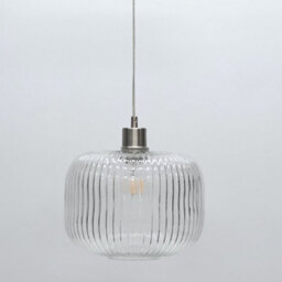 First Choice Lighting Set Of 2 Batley Large - Clear Ribbed Glass With Satin Nickel Pendants - thumbnail 5