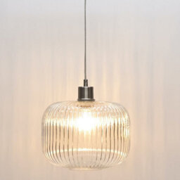 First Choice Lighting Set Of 2 Batley Large - Clear Ribbed Glass With Satin Nickel Pendants - thumbnail 6