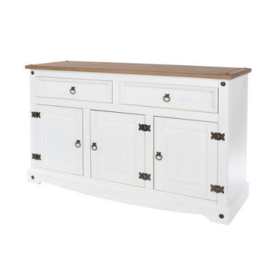 Core Products Corona Products White Wax 2 Drawer, 3 Door Medium Sideboard - Antique Wax Top, H80.6Cm X W132.0Cm X D43.0Cm - image 1