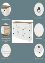 Core Products Corona Products White Wax 2 Drawer, 3 Door Medium Sideboard - Antique Wax Top, H80.6Cm X W132.0Cm X D43.0Cm - thumbnail 9