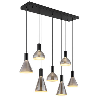 Luminosa Lighting Luminosa Labora Cluster Pendant Ceiling Light Matt Black Smoke Glass Shade 7X Led 3000K - image 1