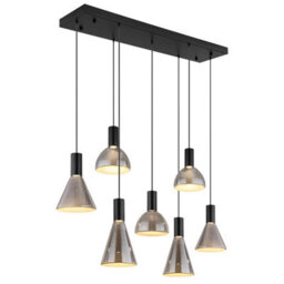 Luminosa Lighting Luminosa Labora Cluster Pendant Ceiling Light Matt Black Smoke Glass Shade 7X Led 3000K