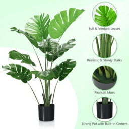 Costway 120Cm Artificial Monstera Deliciosa Tree Faux Tree W/ 10 Leaves & Cement Pot - thumbnail 9