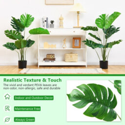 Costway 120Cm Artificial Monstera Deliciosa Tree Faux Tree W/ 10 Leaves & Cement Pot - thumbnail 6