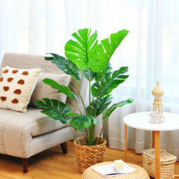 Costway 120Cm Artificial Monstera Deliciosa Tree Faux Tree W/ 10 Leaves & Cement Pot - thumbnail 3