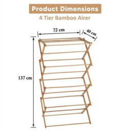 4 Tier Classic Bamboo Wooden Clothes Airer Traditional Folding Drying Rack Home - thumbnail 2