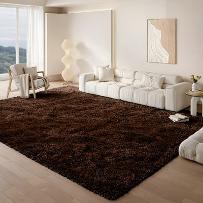 Aspire Homeware Non Slip Brown Shaggy Rug Soft Fluffy Washable, Living Area And Bedroom Rug, (L)200Cm X (W)140Cm