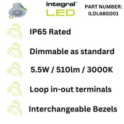 Integral LED Led Downlights 5.5W 510Lm 68mm Cut Out Dimmable 3000K (4 Pack) - Satin Nickel Bezels - thumbnail 3