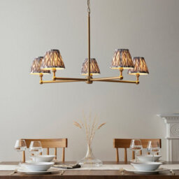 Luminosa Lighting Luminosa Santiago Brushed Aged Brass Plate Pendant Light With Pearl Grey Fabric Ikat Shade 16Cm 5X B22 - thumbnail 2