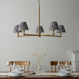 Luminosa Lighting Luminosa Santiago Brushed Aged Brass Plate Pendant Light With Pearl Grey Fabric Ikat Shade 16Cm 5X B22 - thumbnail 3