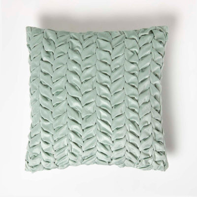 Homescapes Grace Pleated Green Velvet Cushion - image 1