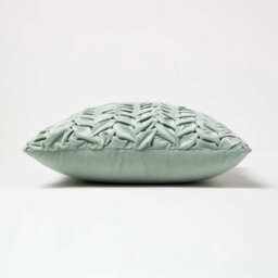 Homescapes Grace Pleated Green Velvet Cushion - thumbnail 4