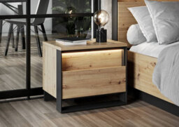 Arte Sleek And Modern Oak Artisan Bedside Table With Black Matt Drawers (H)480mm (W)550mm (D)410mm - thumbnail 4