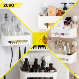 Zuvo No Drill Shower Caddy With Suction Cups White Bathroom Shelf For Shampoo Soap Toiletries - thumbnail 3