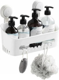Zuvo No Drill Shower Caddy With Suction Cups White Bathroom Shelf For Shampoo Soap Toiletries