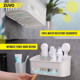 Zuvo No Drill Shower Caddy With Suction Cups White Bathroom Shelf For Shampoo Soap Toiletries - thumbnail 4