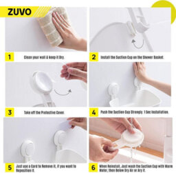 Zuvo No Drill Shower Caddy With Suction Cups White Bathroom Shelf For Shampoo Soap Toiletries - thumbnail 7